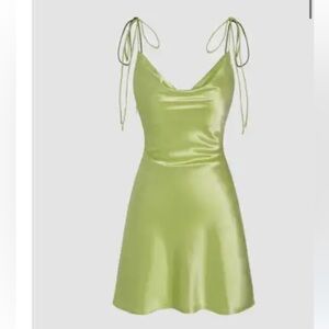 Cider Satin Mini Dress in Light Lime